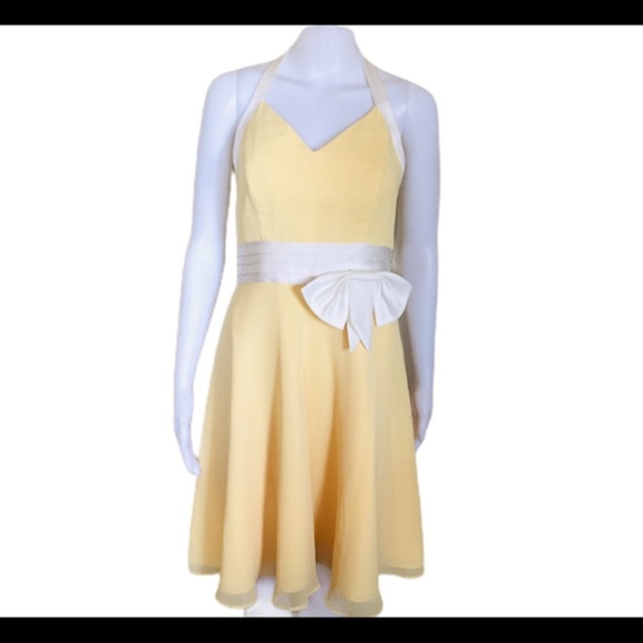 ALFRED ANGELO Rockabilly Halter Neck Cocktail Dress With Bow Corsage Yellow 10 - Picture 3 of 10